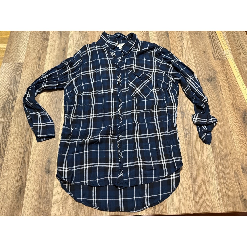 Terra & Sky Shirt Women's 14W/0X Blue White Plaid Long Sleeve Button Up Shirt